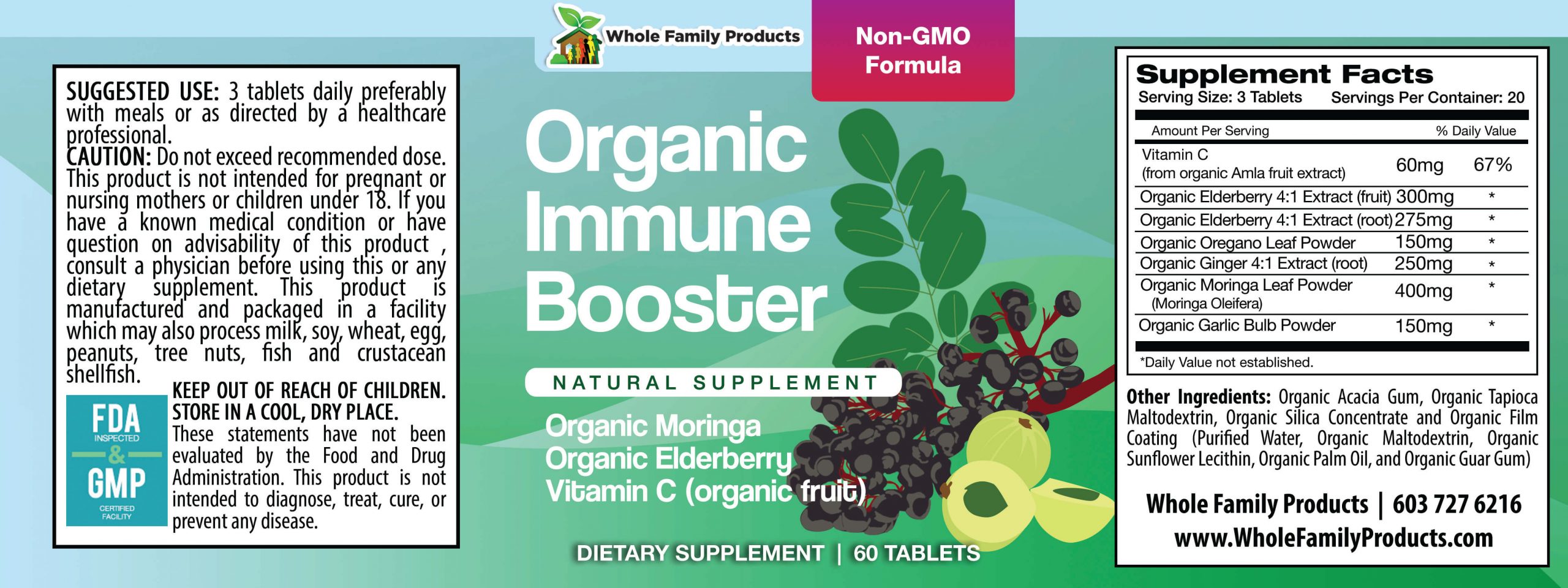 Organic Immune Booster 60 Capsules WFP Product Label