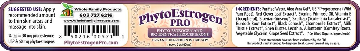 PhytoEstrogen Pro Cream Label