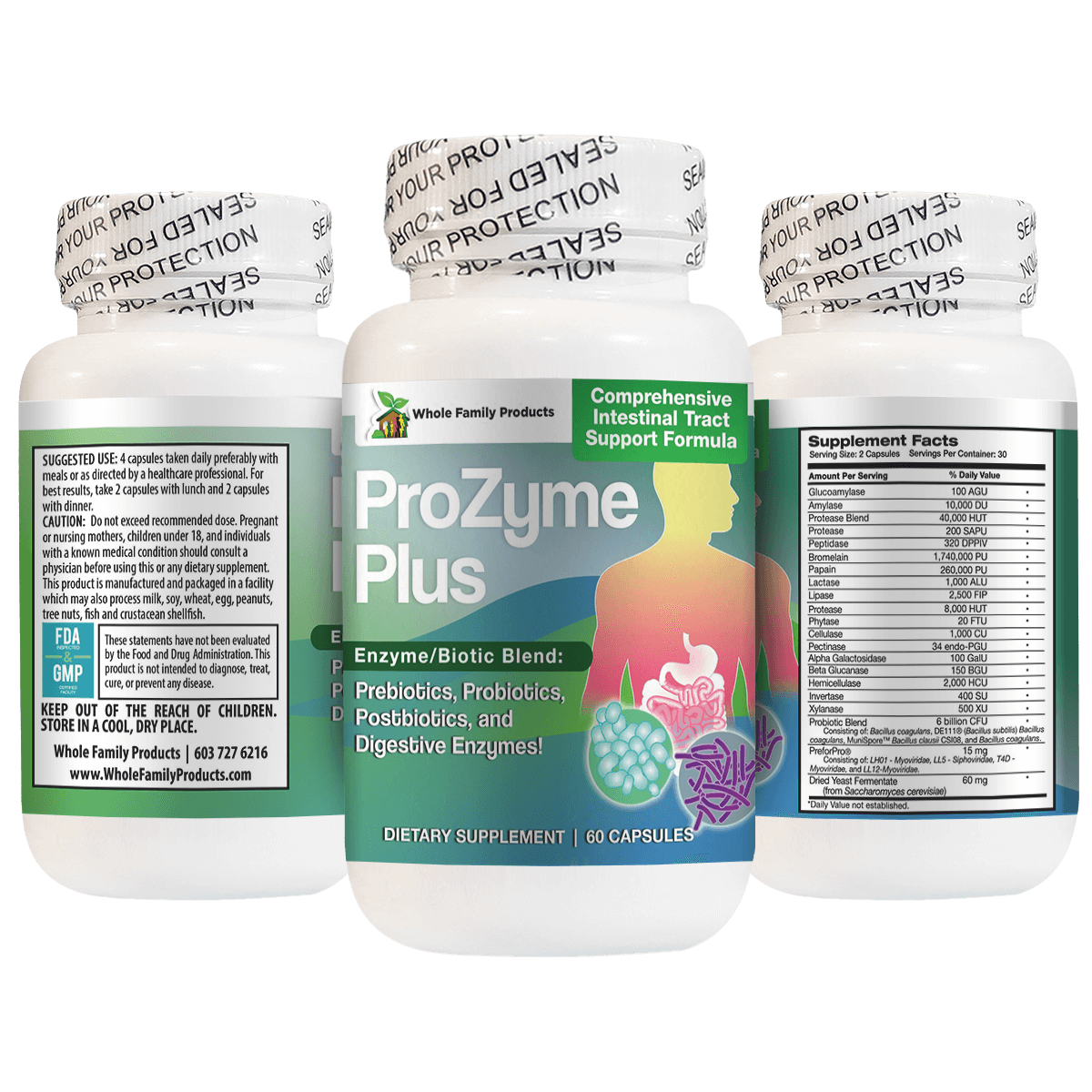 ProZyme Plus 60 Capsules Digestive Probiotic Supplements