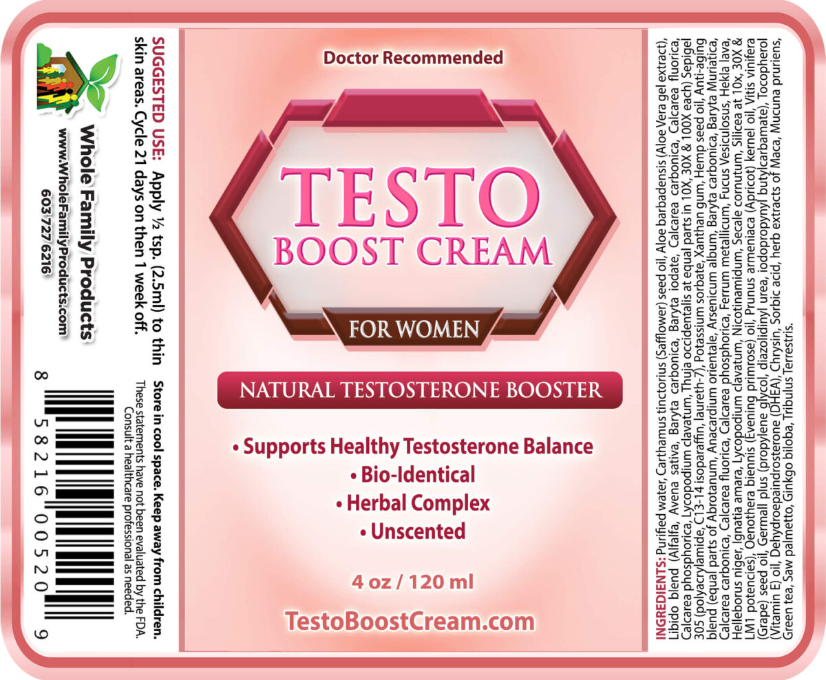 Testo Boost Cream for Women - 4oz Fliptop Label