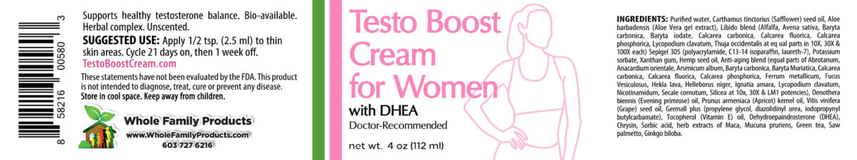 Testo Boost Cream for Women with Dhea - 4oz Jar