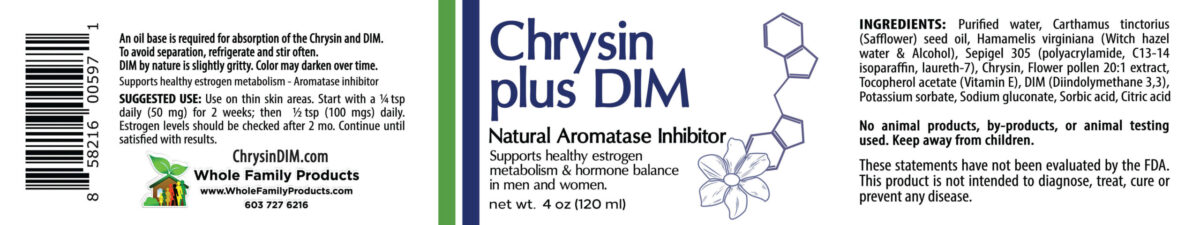 Whole Family Products Chrysin Plus DIM 4oz Jar - Product Label